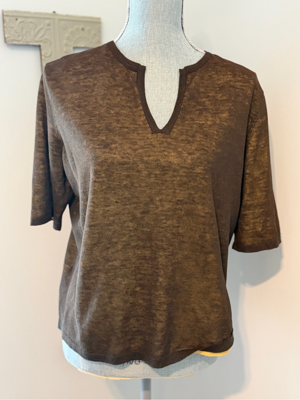 BANANA REPUBLIC Linen blend V neck short sleeve top bohemian casual vacation